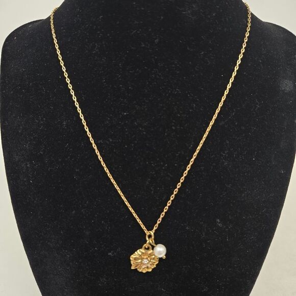 J. CREW Petite Gold Flower Pendant Necklace with Pearl Accent - Picture 3 of 4